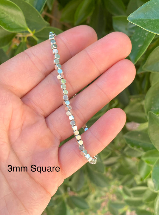 3mm Silver Square Stretch Bracelet