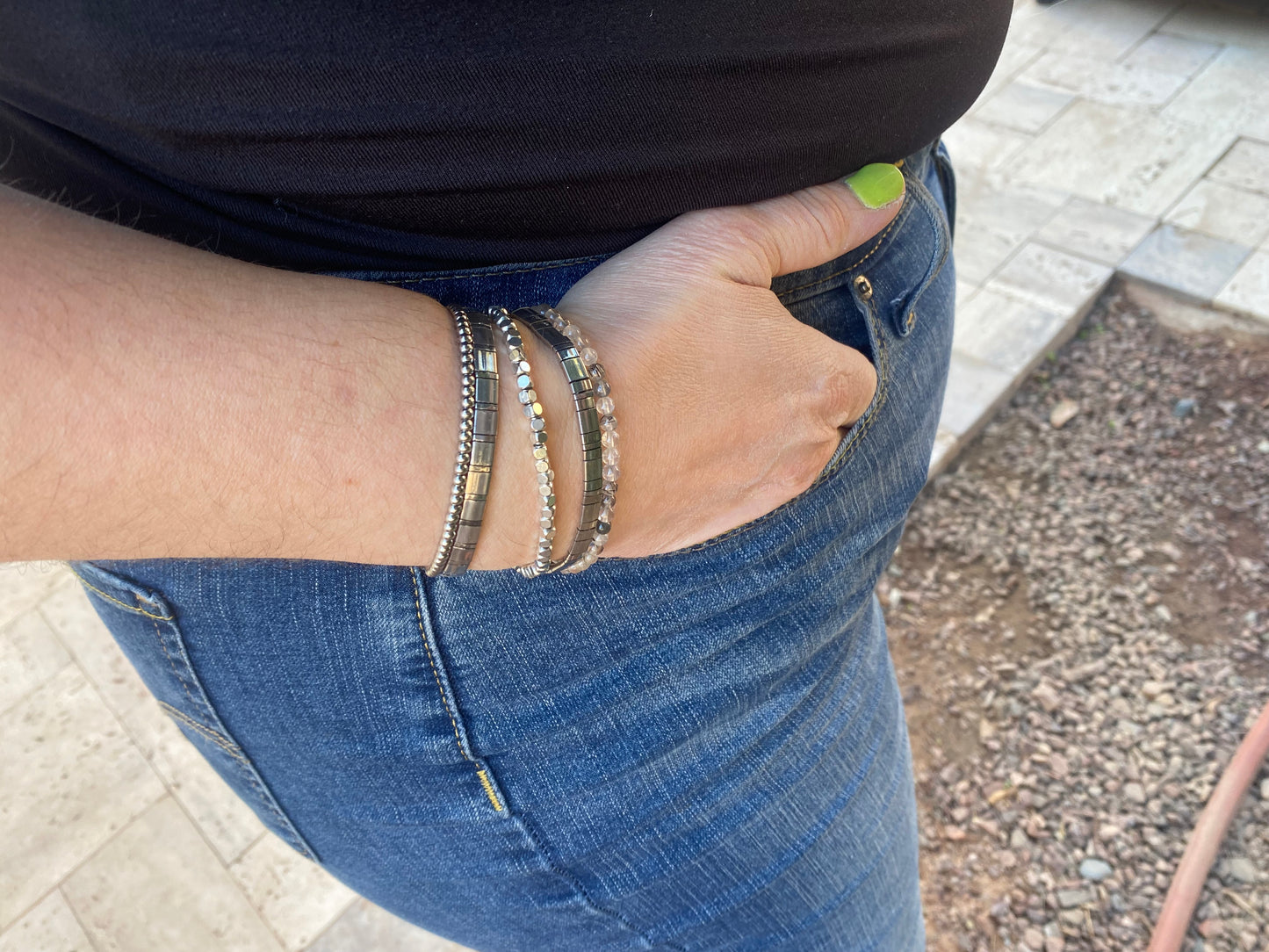 3mm Silver Square Stretch Bracelet